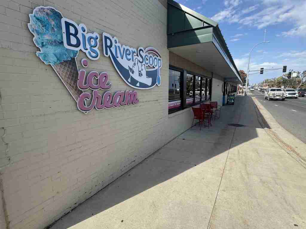 Big River Scoop ice cream sign on Bemidji Avenue in downtown Bemidji